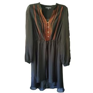 Miss Me Oversized Small Sheer Black Dress Orange Embroidery Beaded Boho Biker